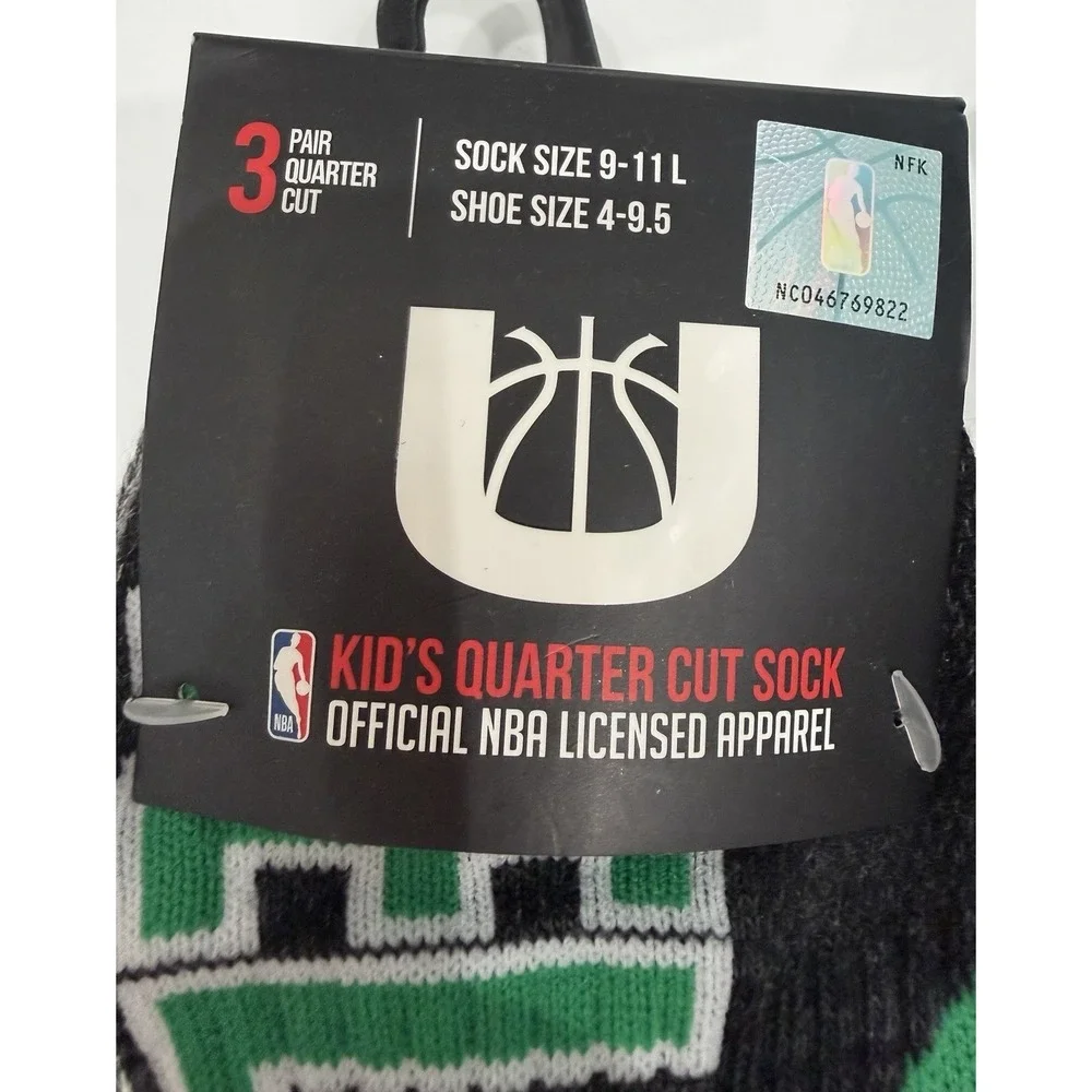 NBA Celtics Kids Quarter Cut Socks Shoe Size 4-9.5 3 Pair Each Lot Of 2 New